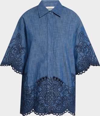 Zimmermann Coco Embroidered Denim Shirt