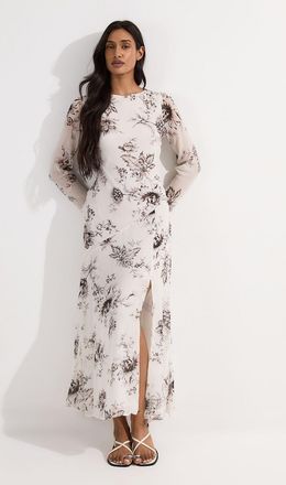 Karen Millen Womens Sheer Viscose Georgette Sketchy Floral Woven Cowl Back Maxi - Size 10 UK