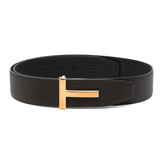 Tom Ford Belts, male, Brown, Size: 105 CM Grain Leather T Icon Belt