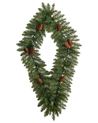 Nearly Natural 3Ft. Holiday Christmas Geometric Diamond Wreath With Pinecones And 50 Warm White Led Lights