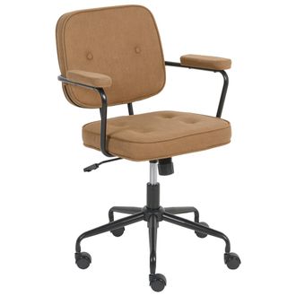 Beliani Silla De Oficina Tradicional De Tela Giratoria Ajustable Con Reposabrazos Marr&oacute;n Claro Pawnee