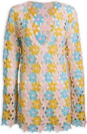 Saachi Floral Crochet Cover-Up Caftan in Multi at Nordstrom Rack