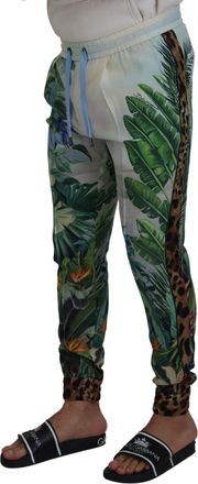 Dolce & Gabbana Mens Tropical Floral Silk Jogger White