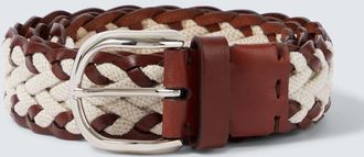 Brunello Cucinelli Cintura intrecciata in pelle e canvas