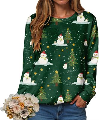 Generic Christmas Sweatshirt for Women Pullover Jumper Ladies Xmas Top Xmas Long Sleeve Shirt Ladies Merry Chirtsmas Blouse Vintage Christmas Sweatshirt Women