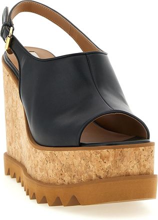 Stella McCartney Womens Black Polyurethane Wedge Sandals