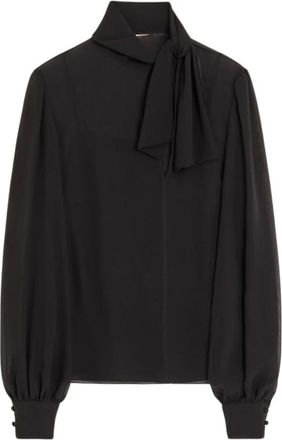 Valentino Top Ligero de Georgette con Bufanda - Blouses & Shirts - Mujer - Negro - S