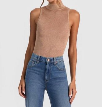 Alice & Olivia Darcey Metallic Tank Top In Gold