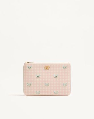 Valentino Garavani Pochette Vlogo Signature In Vitello Granato Le Chat De La Maison Donna ROSA/AVORIO UNI