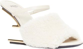 Fendi Fendi Womens Wool/Hair First F Heel Mule (Authentic Pre-Loved)