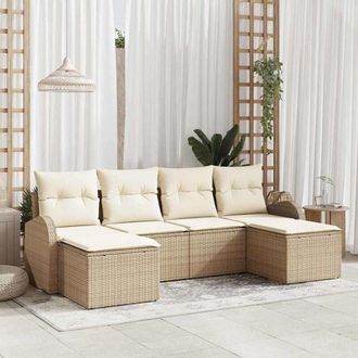 vidaXL Vidaxl - Conjunto De Sof&aacute; De Jard&iacute;n 6 Pcs Beige, Blanco Polirat&aacute;n