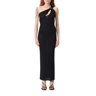Federica Tosi Kleedjes, Dames, Zwart, S, One Shoulder Cut Out Maxi Dress