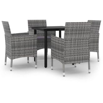 vidaXL Set Comedor De Jard&iacute;n 5 Pzas Y Cojines Rat&aacute;n Sint&eacute;tico Y Vidrio Vidaxl
