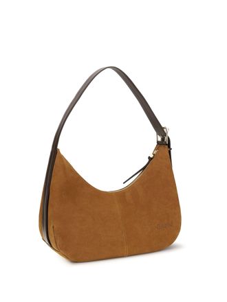 Ganni Womens Shoulder Bag Vegan Suede Caramel Cafe Recycled Polyester