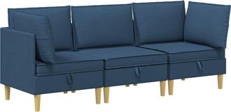 vidaXL Juego De Sof&aacute; Modular Con Almacenamiento 3 Uds. Azul Tela Vidaxl