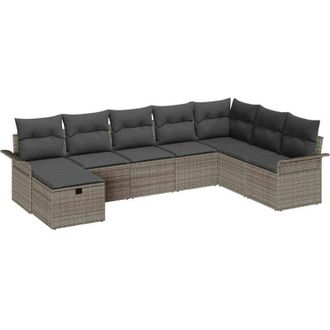 vidaXL Garden Sofa Set with Cushion 8 pcs Grey Poly rattan vidaXL
