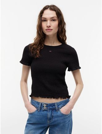 Tommy Hilfiger Womens Tommy Jeans Slim Fit Shirred T-Shirt - Black - M