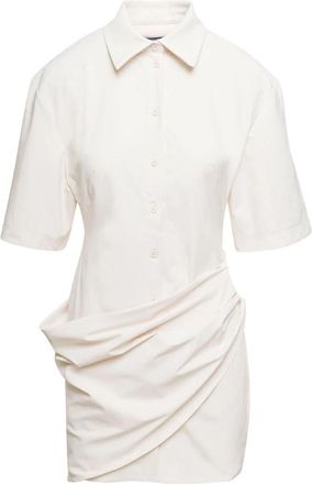 Jacquemus Witte Overhemdjurk met Drapering - Dames - Shirt Kleedjes - Wit - 2XS - Katoen - Kleedjes