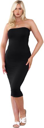 Janisramone Hamishkane Womens Boob Tube Midi Bodycon Dress, Plain Strapless Slim Fit Stretchy Bandeau Pencil Dresses for Women UK, Summer Long Strapless Party Wea