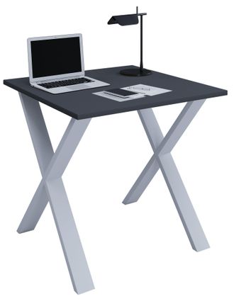 VCM Wood Desk Al. 76 X An. 80 X P. 80 Cm Mesa De Ordenador Lisa Pies De Metal De Alta Calidad Mesa De Trabajo Muebles De Oficina - Lona X (plata / Antraci