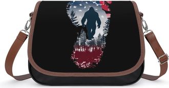 Generic USA Flags Bigfoot Sasquatch Footprint Crossbody Bags for Women Shoulder Messenger Bag Purse Handbags