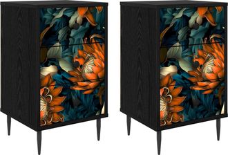 vidaXL Mesa De Noche Lochem 2 Uds. Roble Negro 36 X 33 X 61 Cm Vidaxl