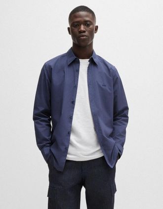 HUGO BOSS Mens BOSS Orange Relegant 6 Mens Regular-Fit Shirt in Cotton Poplin with Kent Collar - Navy 418 - Size: 42/Regular