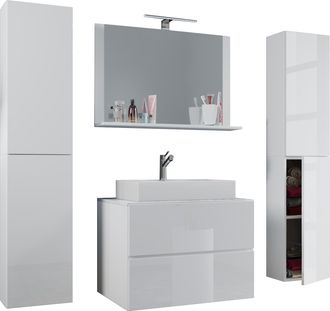 ebuy24 Ebuy24 - Vcm 5pcs Lavabo Lavabo Gabinete Inferior Ancho 60 Cm Muebles De Ba&ntilde;o Conjunto Con Cajones Espejo De Puertas Giratorias Lendas Xl Caj&oacute;n (blanc