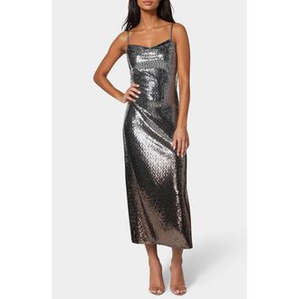 Bebe Ombr&eacute; Metallic Dot Print Midi Dress in Silver/Black at Nordstrom Rack, Size X-Small