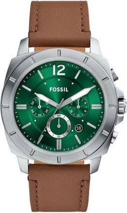 Fossil Privateer Chronograph Leather Strap Watch, 45mm in Silver at Nordstrom Rack