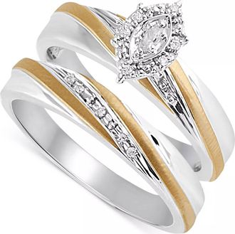 Beautiful Beginnings Womens Diamond Accent Crossover Two Tone Ring In White And Yellow Gold