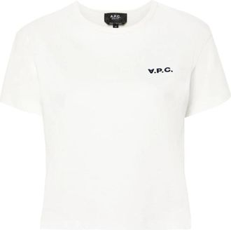 A.P.C. T-shirt met logo-appliqu&eacute; en ronde hals - Dames - T-shirts - Wit - L - Katoen - Tops