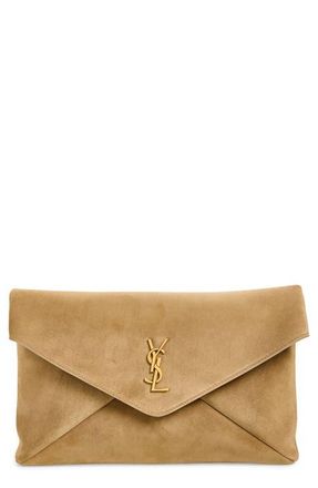 Saint Laurent Large Cassandre Suede Envelope Clutch in Light Cumin at Nordstrom