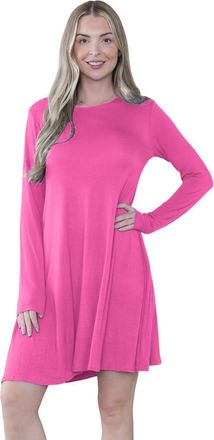 Janisramone Womens Mini Dress, Plain A Line Flared Skater Dress, Stretchy Summer Swing Mini Top, Casual Round Neck Long Sleeve Dresses for Women UK, Ladies Party 