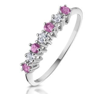 The Diamond Store Pink Sapphire and 0.09ct Diamond Ring 9K White Gold - SIZE F