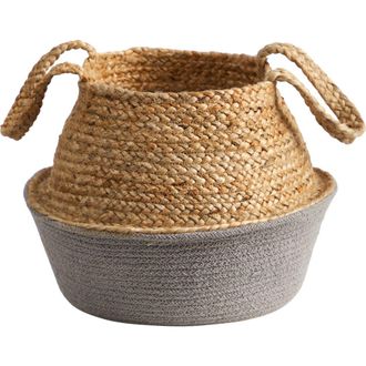 Nearly Natural 14-in Boho Chic Handmade Cotton & Jute Gray Woven Basket Planter in Beige at Nordstrom