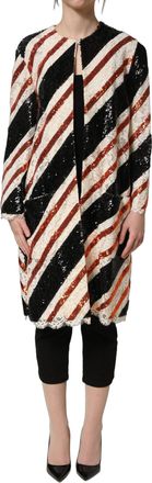 Dolce & Gabbana Womens Multicolor Stripe Sequin Duster Coat Jacket Nylon Cotton Viscose Clothing