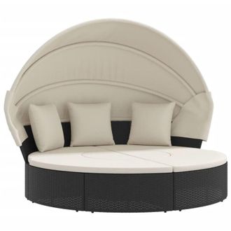 vidaXL Tumbona Cama De Jard&iacute;n Con Capota Y Cojines Rat&aacute;n Pe Negro Vidaxl