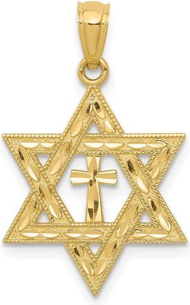 Diamond2Deal 14k Yellow Gold Diamond-cut Star of David Cross Pendant