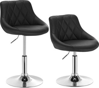 Woltu Lot De 2 Tabourets De Bar En Similicuir Woltu, Tabourets De Rotatif Pieds En M&eacute;tal, Hauteur R&eacute;glable, Noir