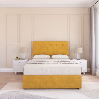 Sloomy Jasmine Plush Bed Set With No Drawers Mattress & 26 Headboard in Gold | Size: Small Single