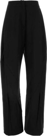 Kiko Kostadinov Wide Leg Seam Detail Pants - Dames - Straight fit broeken - Zwart - 2XS - Leer - Broeken