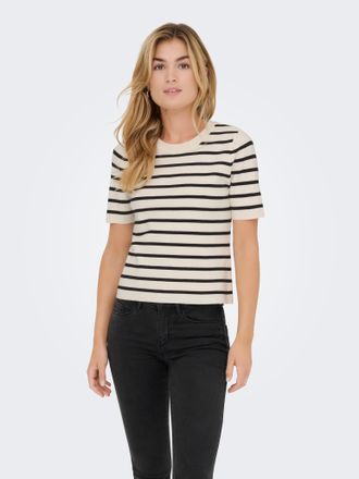 Only Kurzarmpullover ONLY ONLFIE 2/4 PULLOVER NOOS KNT, Damen, Gr. XS, schwarz-weiss (cloud dancer stripes:schwarz), Strick, Obermaterial: 42% Viskose, 35%