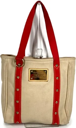 Louis Vuitton Beige Red Color Canvas Shoulder Bag Tote Bag (Pre-Owned)