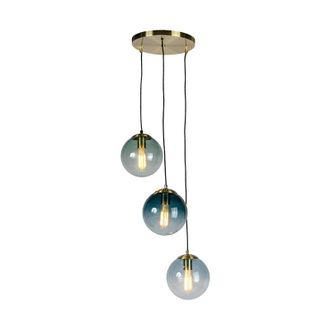 QAZQA Art Déco Lámpara colgante art déco latón con cristal azul - Pallon Vidrio /Acero Esfera /Alargada Adecuado para led Max. 3 x 25 Watt - Qazqa
