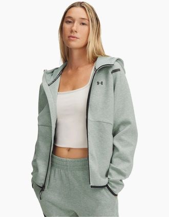 Under Armour Womens Unst Heathered Patterned Hooded Full Zipper Sweat Jacket - Green - Size: 12 m