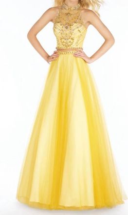 Alyce Paris Two Piece Halter Tulle Prom Dress In Daffodil