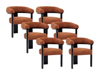 Vente-Unique Conjunto de 6 sillas con reposabrazos en tela boucl&eacute; y madera de h&eacute;vea - Terracota y negro - LIVELIA de Pascal MORABITO