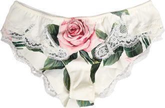 Dolce & Gabbana Womens White Silk Floral Lace Trim Panty Brief Underwear Cotton Elastane Nylon Clothing