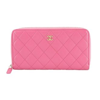 Chanel Pink Grained Calfskin Long Wallet (Bi-Fold) (Pre-Owned)